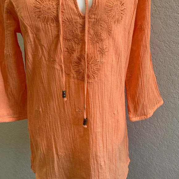 Soft Surroundings Orange Crepe Tunic Top Tassel Embroidered Floral size … - Picture 4 of 7